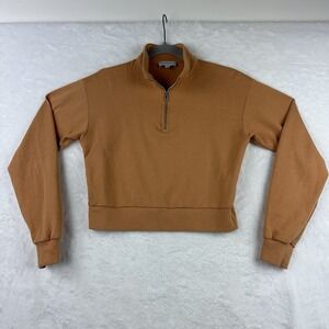 Gianni Bini Cropped Half-Zip Pullover in Camel Brown